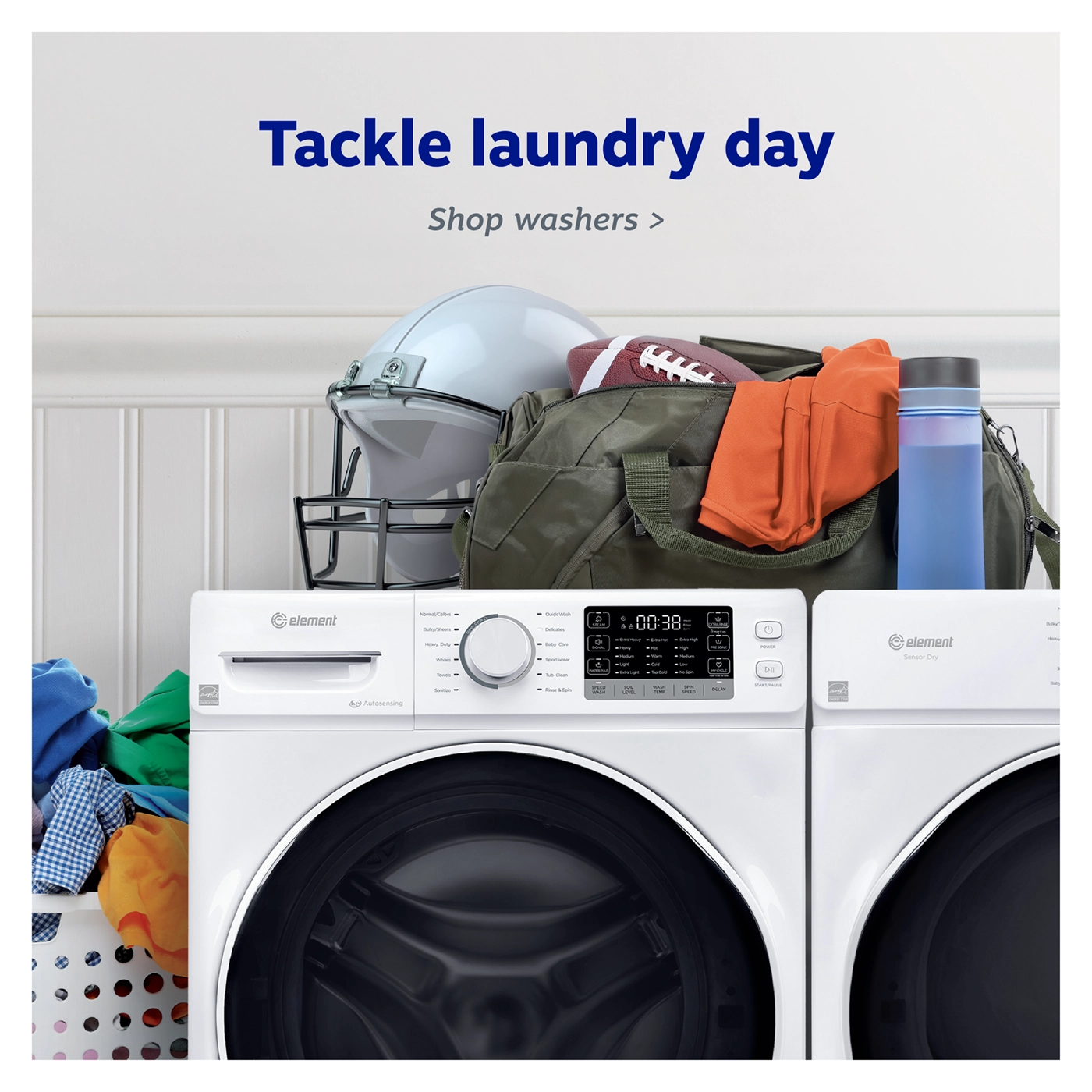 Football equipment on Element Washer and Dryer