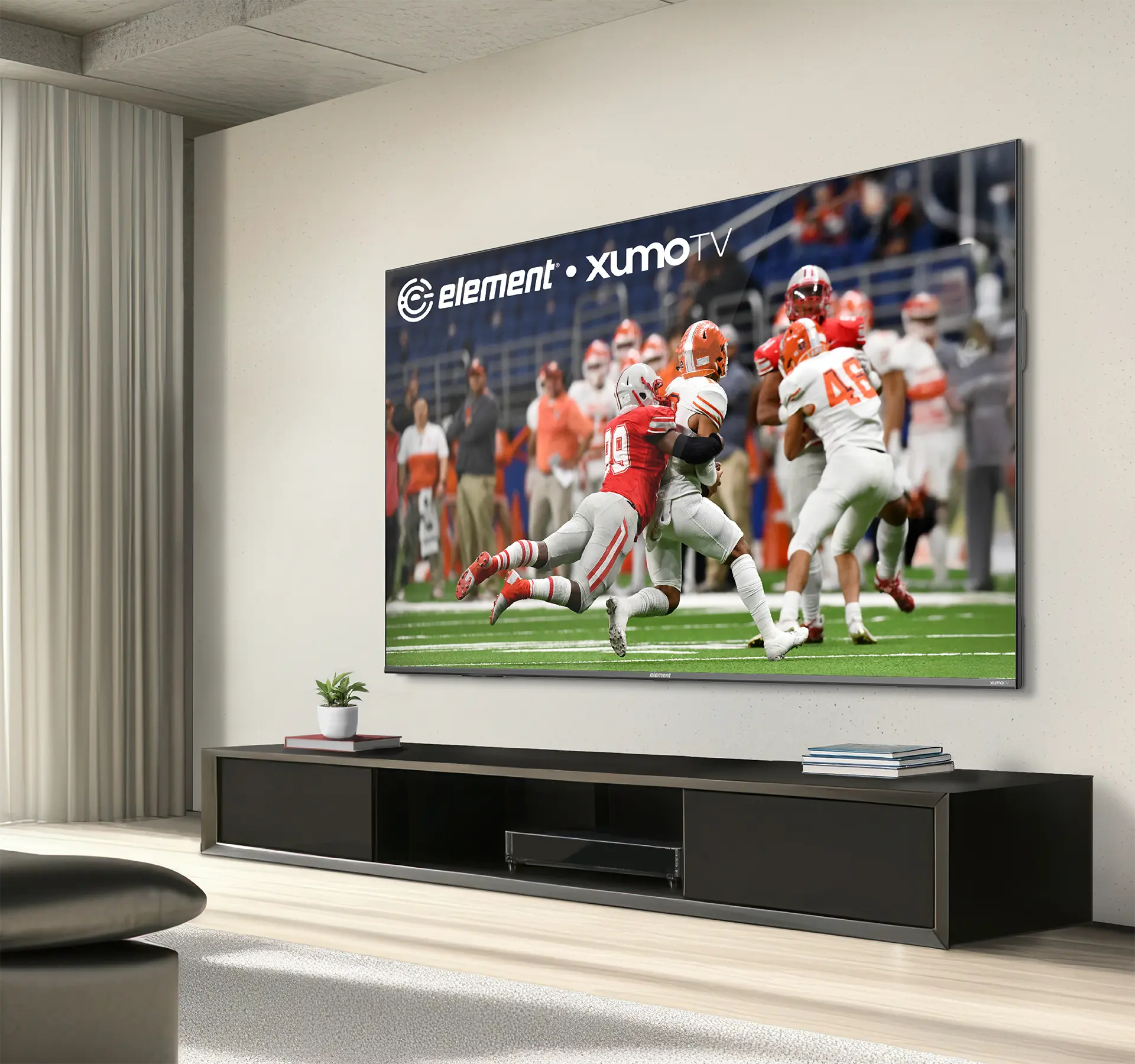 Element Xumo TV with football game on screen